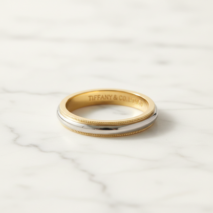 Tiffany Milgrain Ring Yellow Gold (18K),Platinum Fashion No Stone Band Ring Gold,Silver