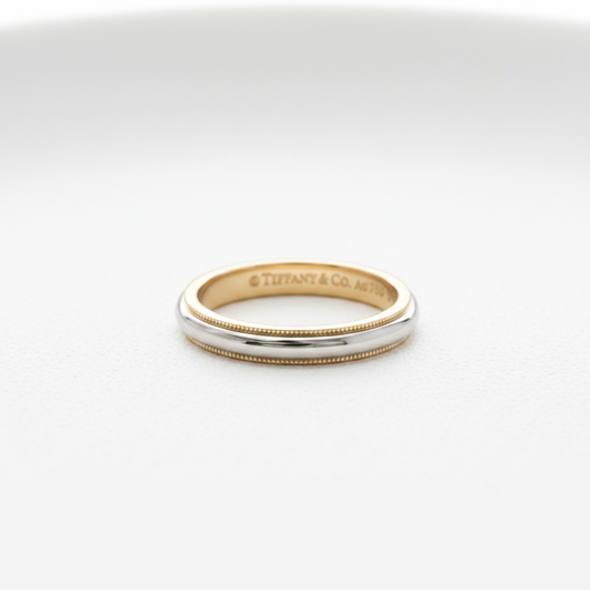 Tiffany Milgrain Ring Pink Gold (18K),Platinum Fashion No Stone Band Ring Silver,Pink Gold