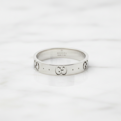 Gucci Icon Ring White Gold (18K) Fashion No Stone Band Ring Silver