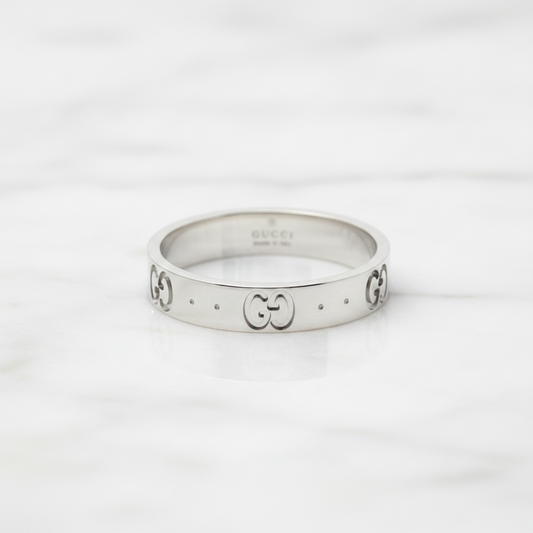 Gucci Icon Ring White Gold (18K) Fashion No Stone Band Ring Silver