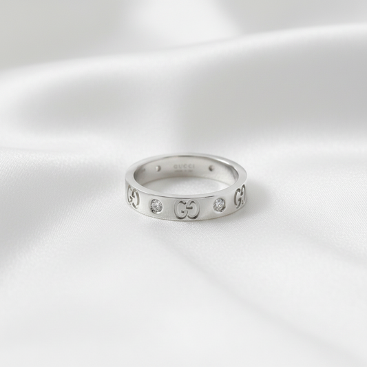 Gucci Icon Ring Diamond White Gold (18K) Fashion Diamond Band Ring Silver