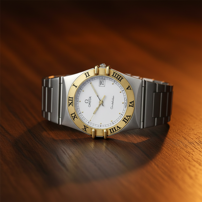 OMEGA Constellation 18K Gold Steel Quartz Mens Watch 396.1070 Polished