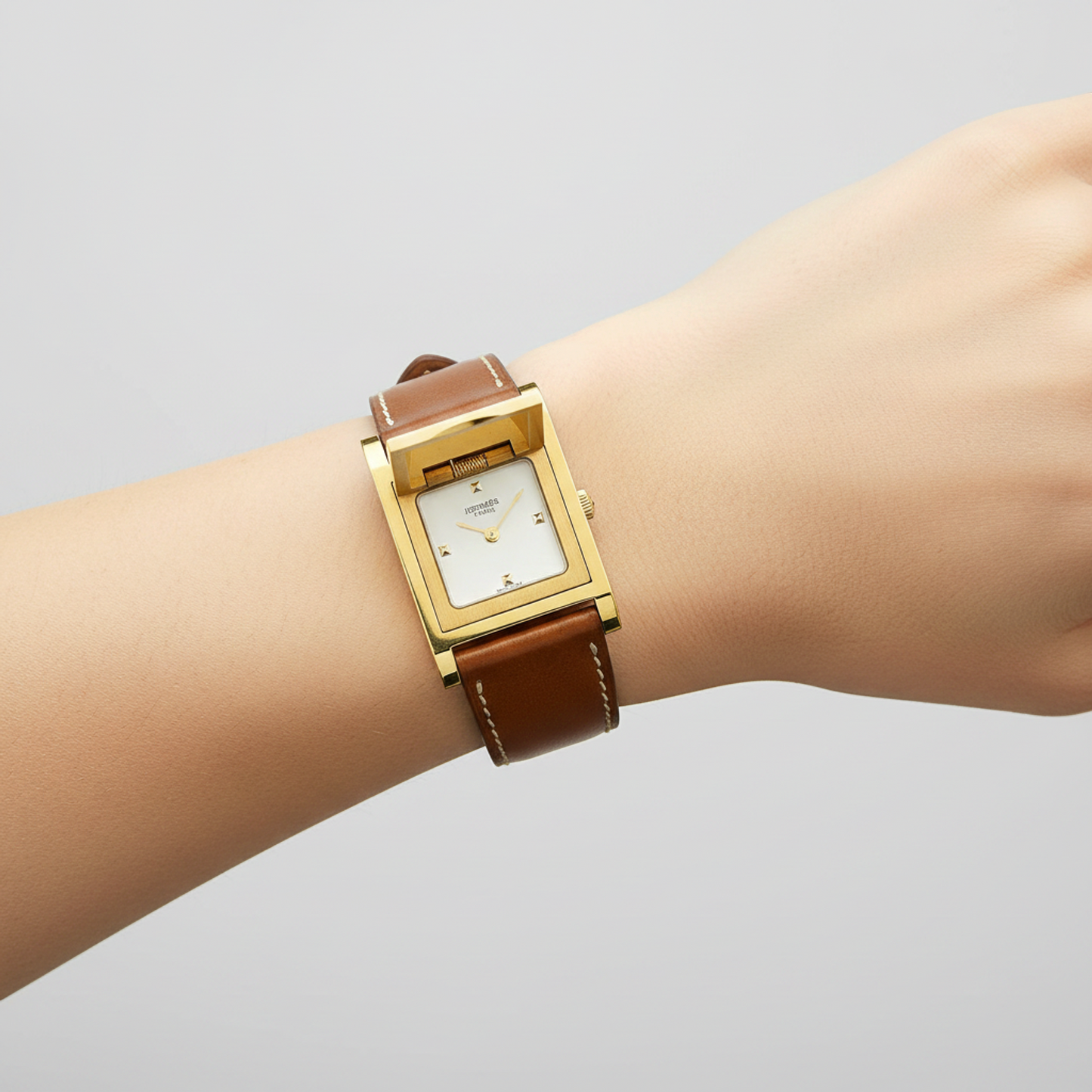 HERMES Medor Gold Plated Leather Quartz Ladies Watch