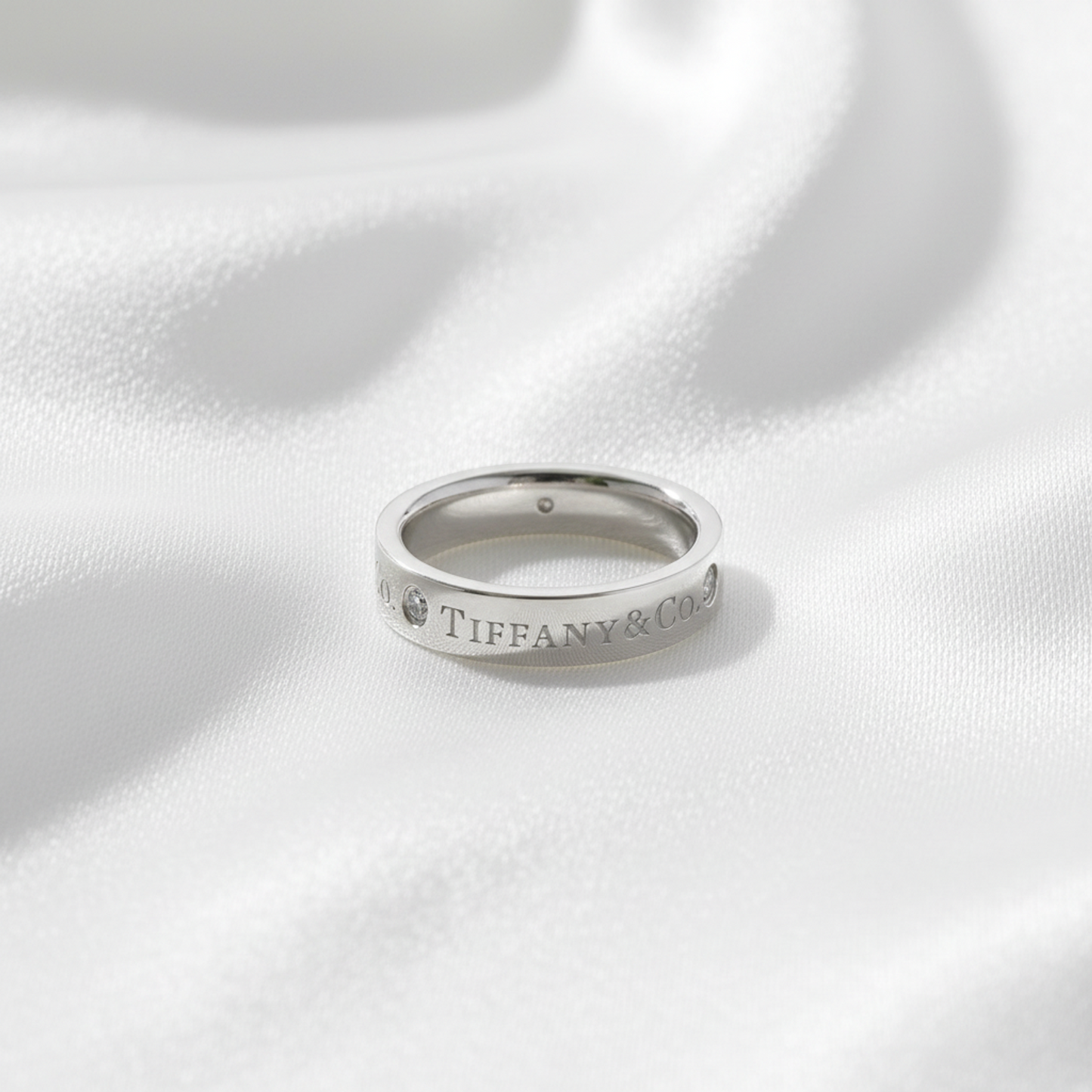 Tiffany Flat Band Ring With 3 Diamonds Platinum Fashion Diamond Band Ring Silver