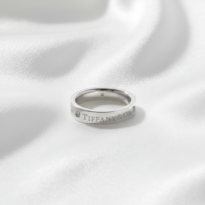 Tiffany Flat Band Ring With 3 Diamonds Platinum Fashion Diamond Band Ring Silver
