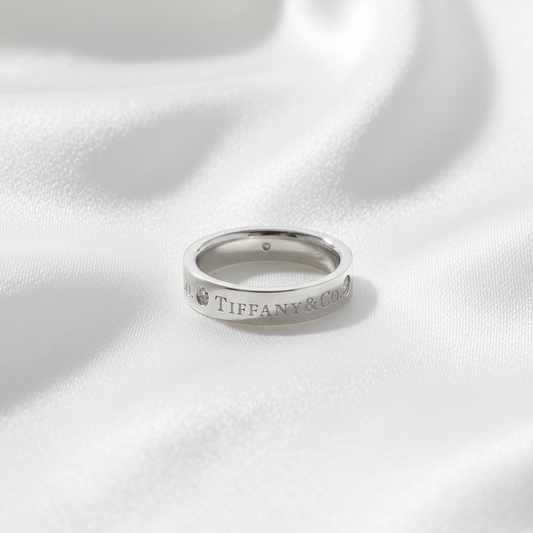 Tiffany Flat Band Ring With 3 Diamonds Platinum Fashion Diamond Band Ring Silver