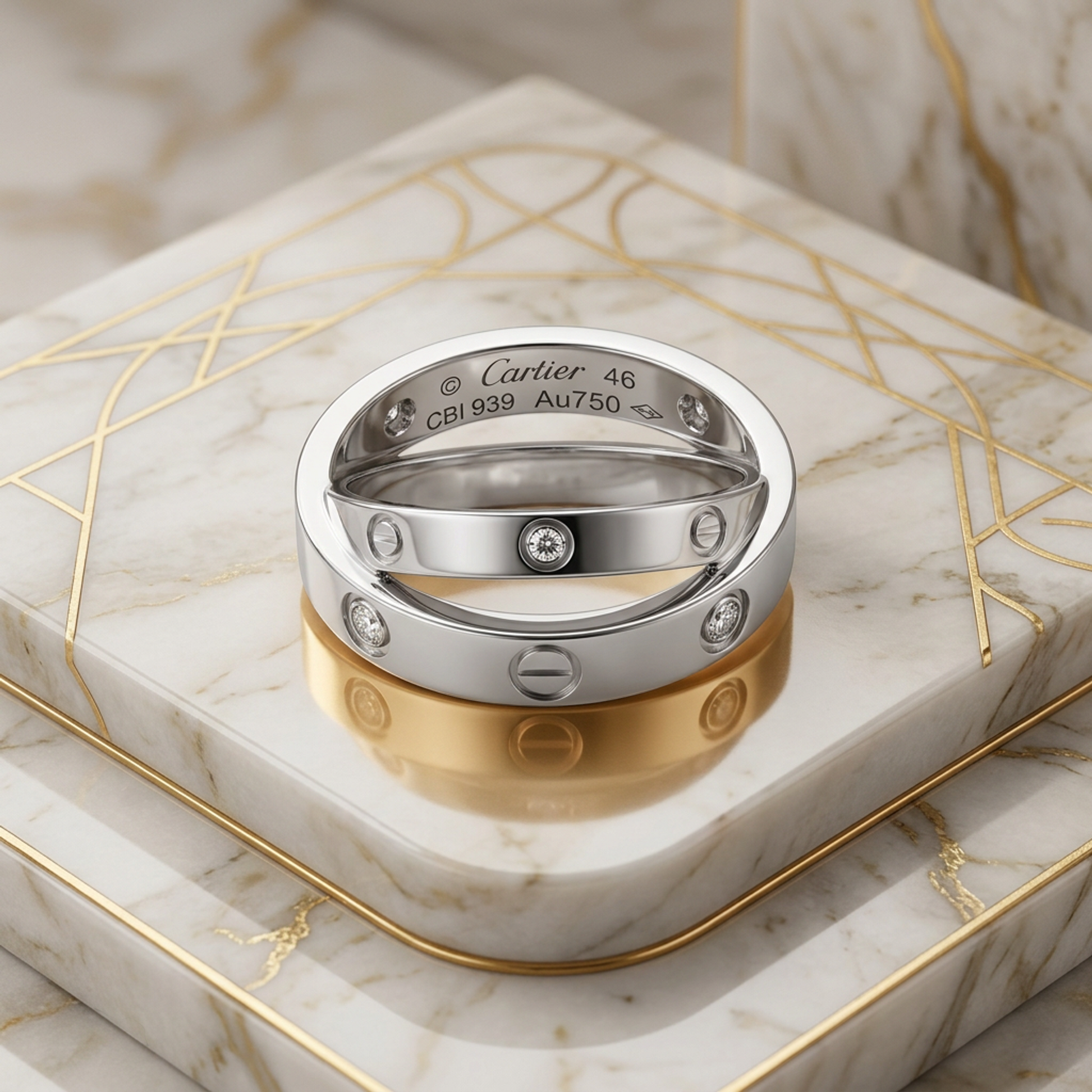 Cartier Be Love Ring White Gold (18K) Fashion Diamond Band Ring Silver