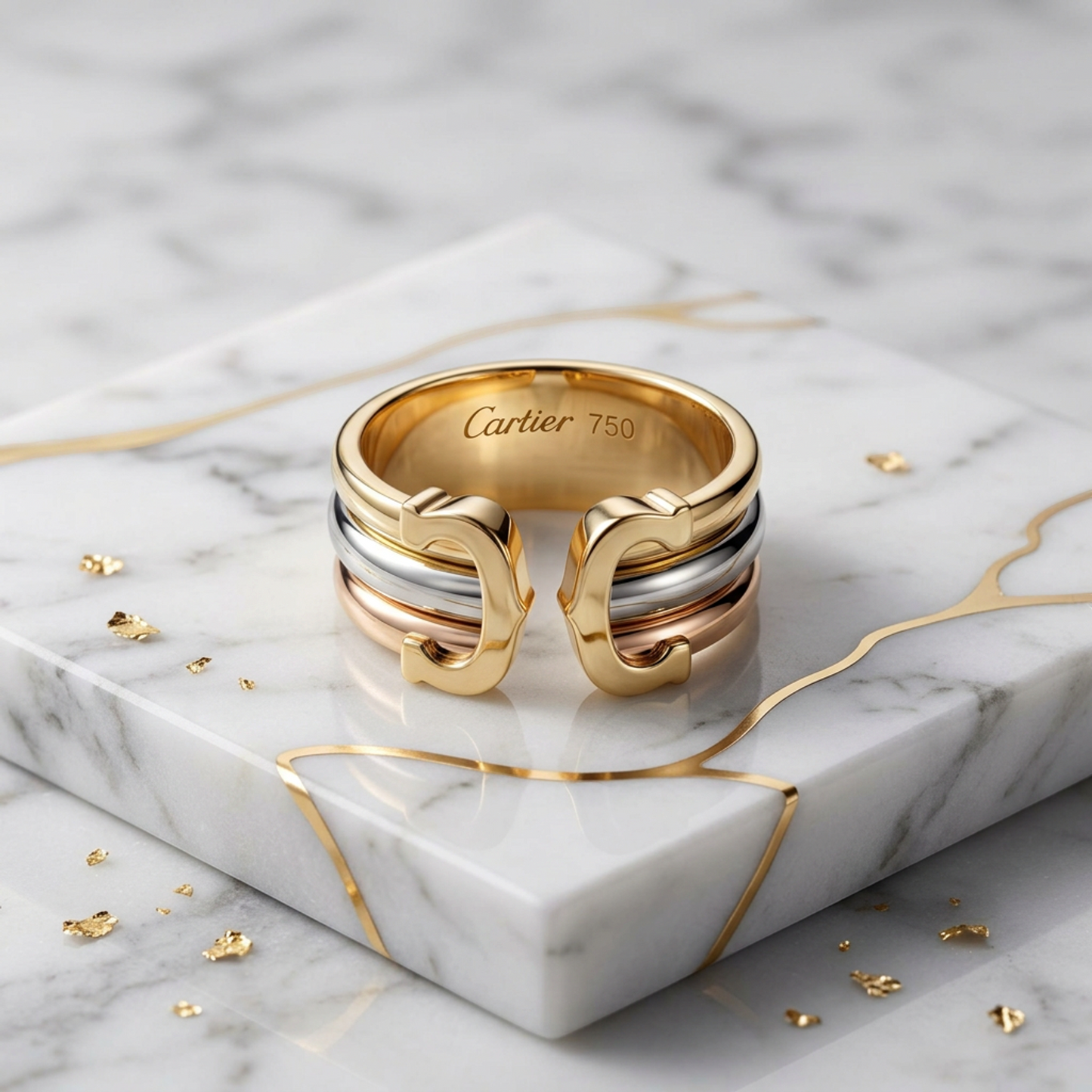 Cartier 2C Trinity Ring Yellow Gold (18K),Pink Gold (18K),White Gold (18K) Fashion No Stone Band Ring Gold,Silver,Pink Gold