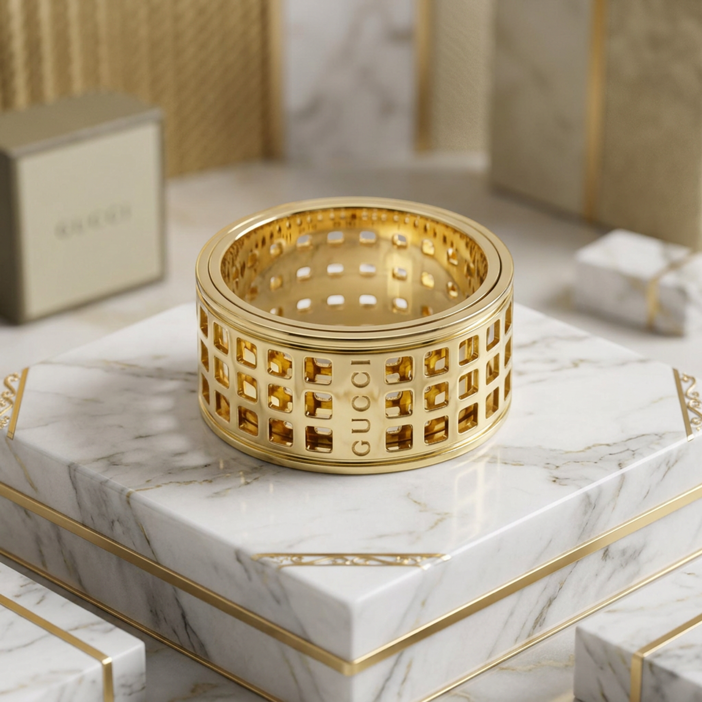 Gucci Scroll Wide Ring Yellow Gold (18K) Fashion No Stone Band Ring Gold