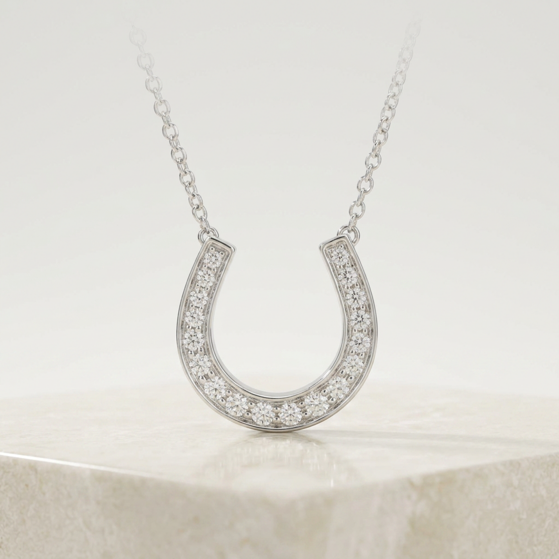 Tiffany Horseshoe Diamond Necklace Platinum Diamond Men,Women Fashion Necklace (Silver)