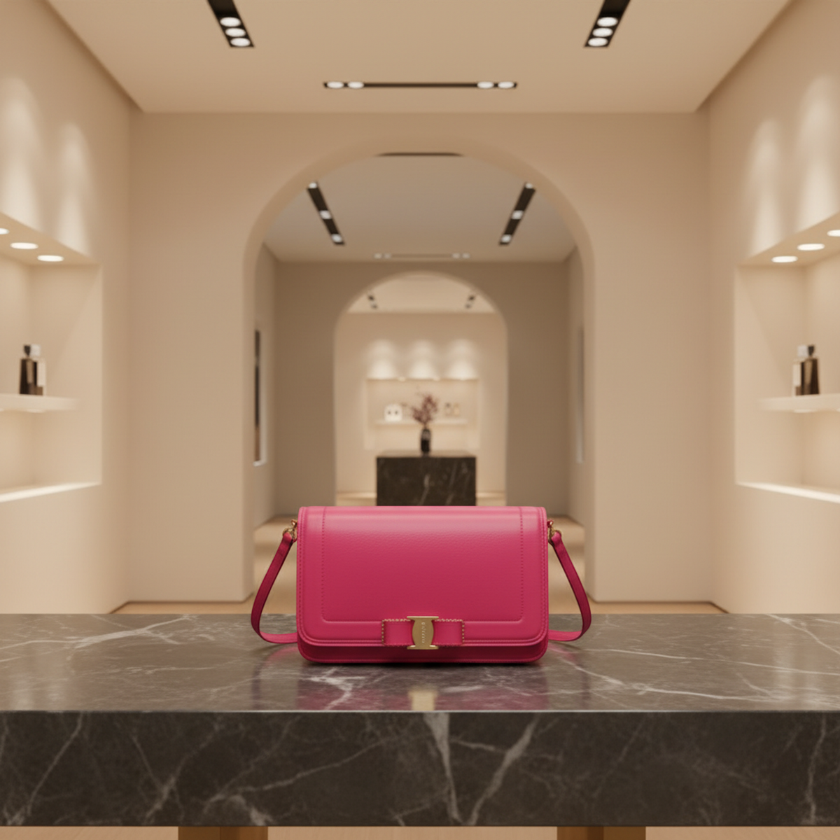 Salvatore Ferragamo Vara FZ-21 O001 Women's Leather Shoulder Bag Pink
