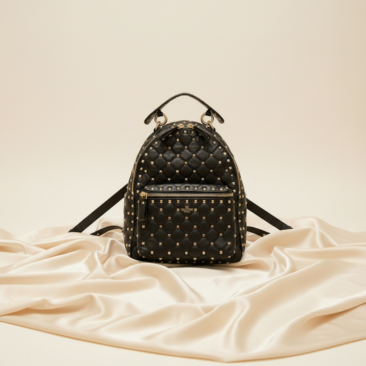 Valentino Garavani Lockstuds Spike Mini Backpack Women's Leather Backpack Black