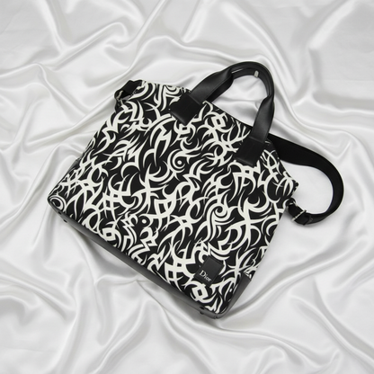Dior Homme Tribal Motifs Men's Nylon,Leather Handbag,Shoulder Bag Black,White