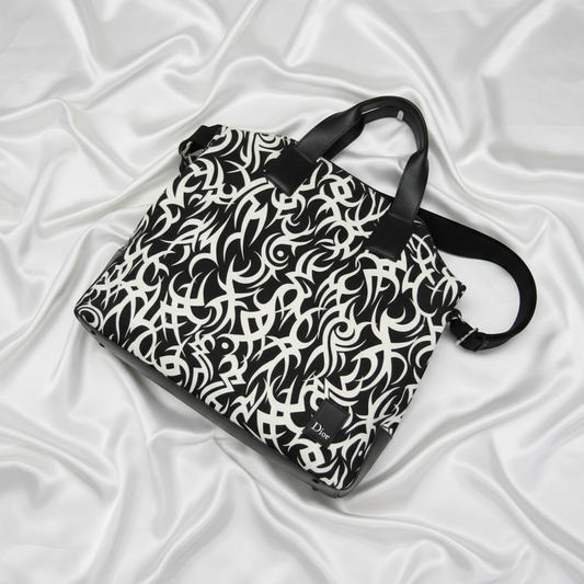 Dior Homme Tribal Motifs Men's Nylon,Leather Handbag,Shoulder Bag Black,White