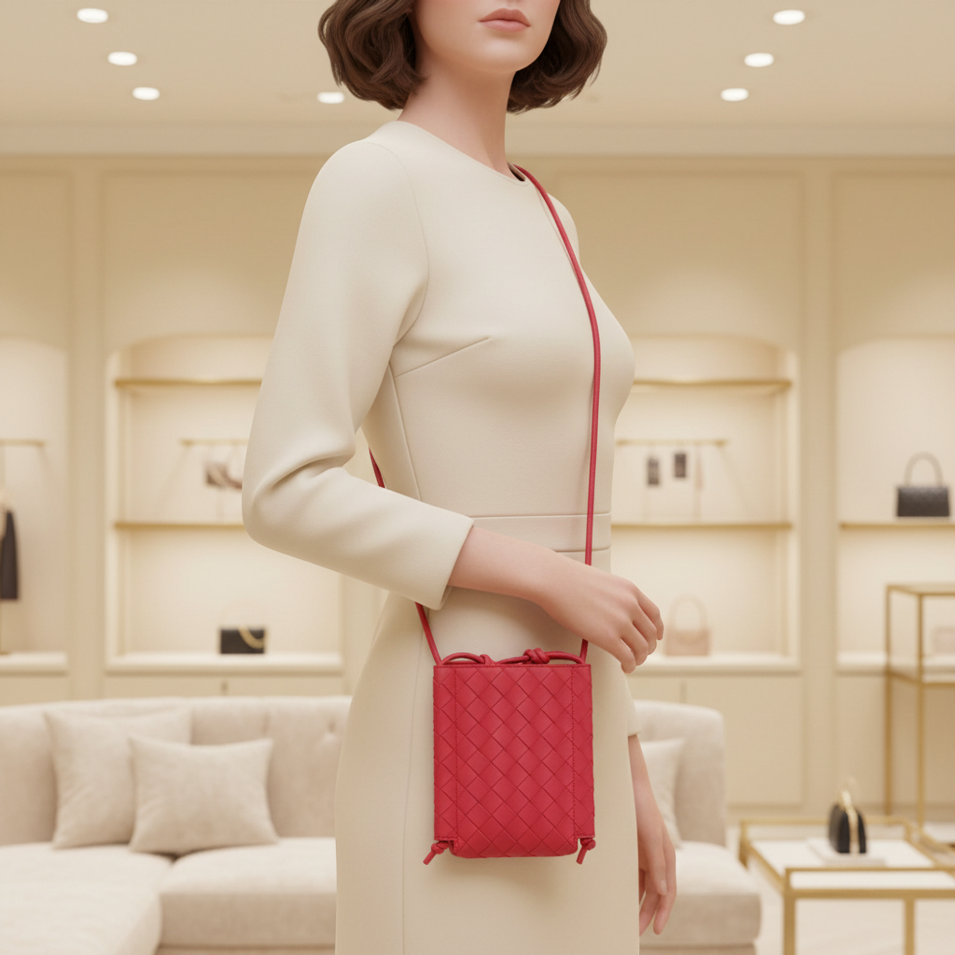 Bottega Veneta Intrecciato Shoulder Mini Pouch Women's Leather Shoulder Bag Pink