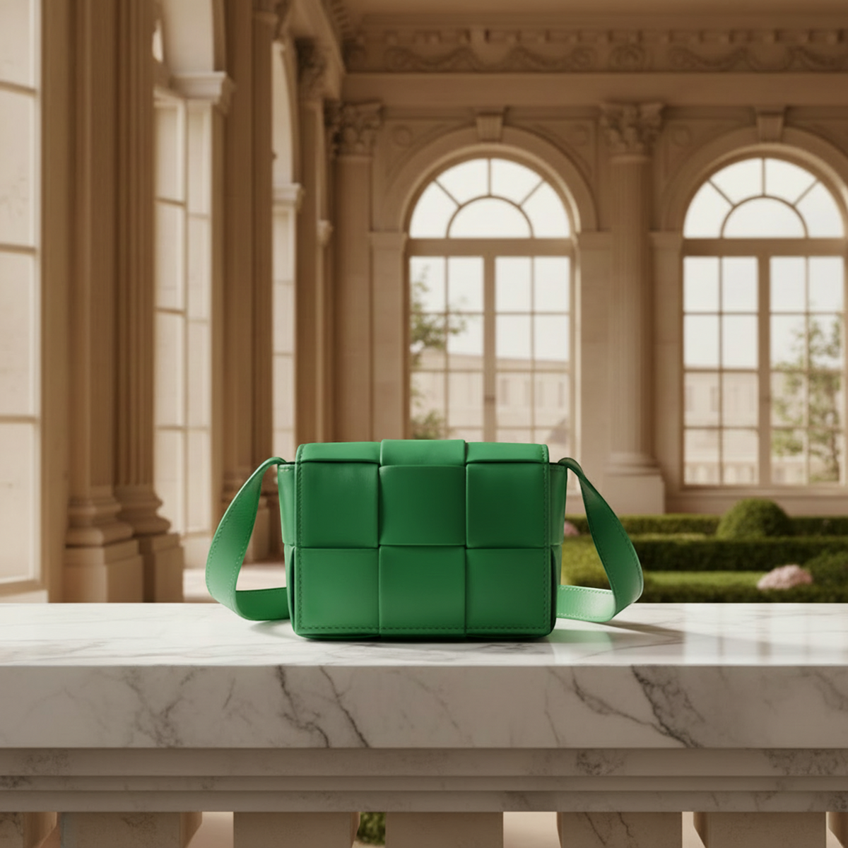 Bottega Veneta Intrecciato Cassette 666688 Men,Women Leather Shoulder Bag Green