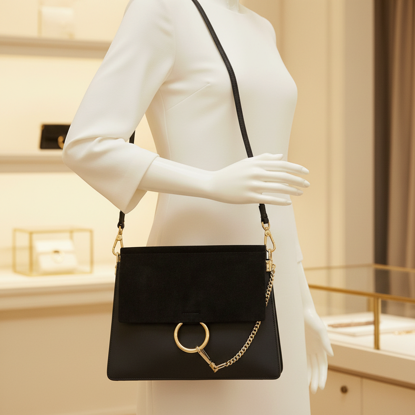 Chloé Faye Medium Women's Leather,Suede Shoulder Bag Black