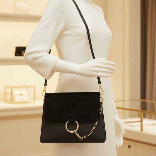Chloé Faye Medium Women's Leather,Suede Shoulder Bag Black