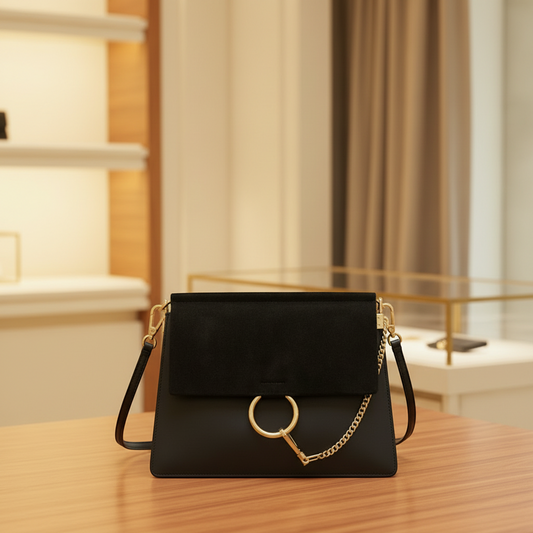Chloé Faye Medium Women's Leather,Suede Shoulder Bag Black