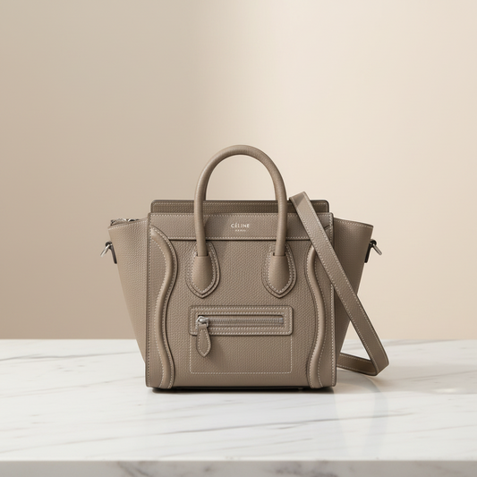 Celine Luggage Nano Women's Leather Handbag,Shoulder Bag Grayish