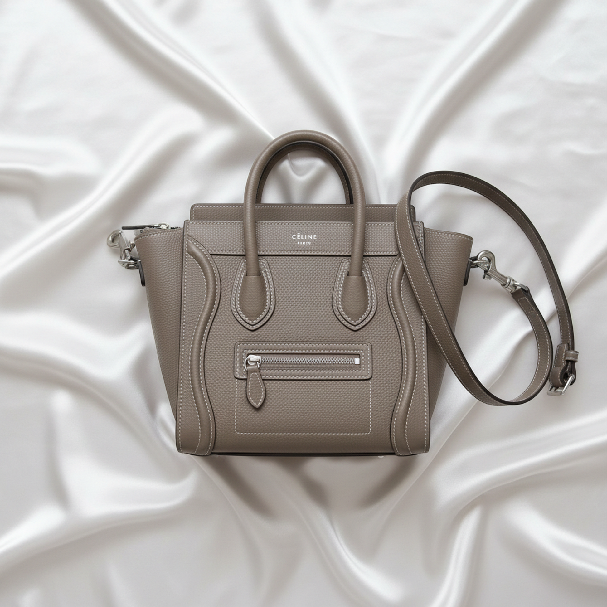 Celine Luggage Nano Women's Leather Handbag,Shoulder Bag Grayish