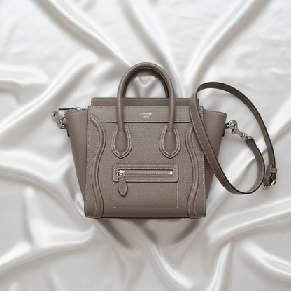 Celine Luggage Nano Women's Leather Handbag,Shoulder Bag Grayish