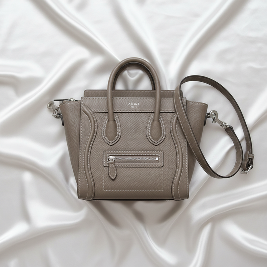 Celine Luggage Nano Women's Leather Handbag,Shoulder Bag Grayish