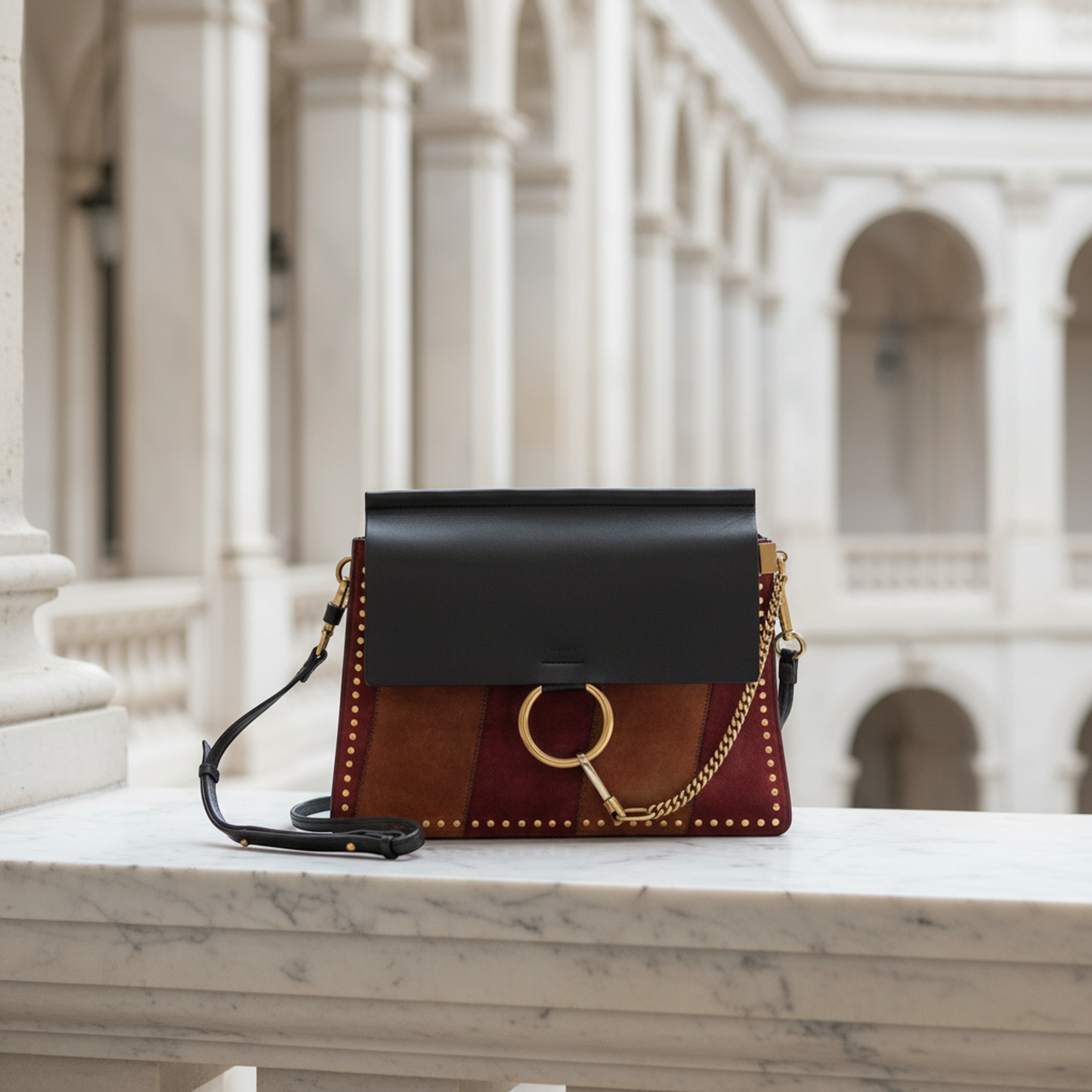 Chloé Faye Medium Women's Leather,Suede Shoulder Bag Black,Brown,Red Brown