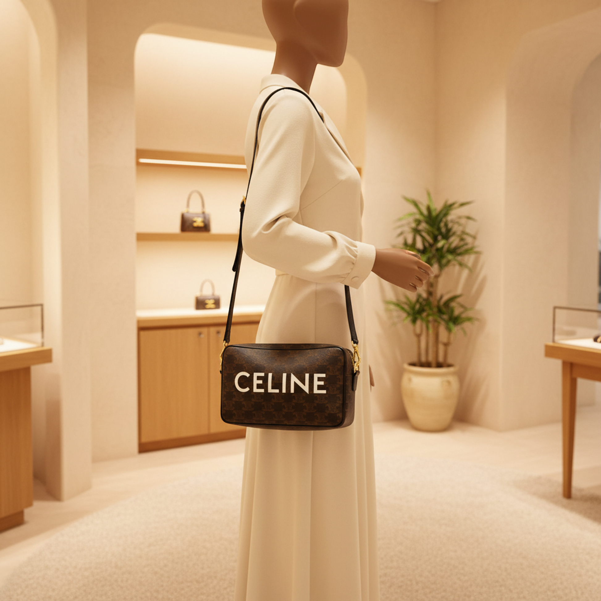 Celine Triomphe Horizontal Messenger 194502 Women's Coated Canvas,Leather Shoulder Bag Black,Dark Brown