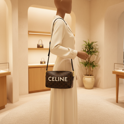 Celine Triomphe Horizontal Messenger 194502 Women's Coated Canvas,Leather Shoulder Bag Black,Dark Brown