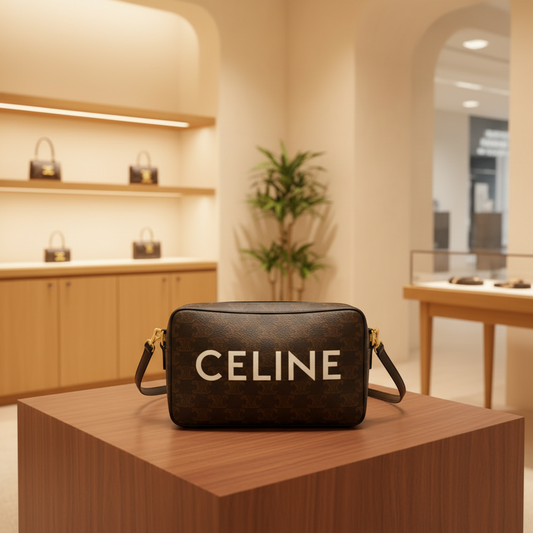 Celine Triomphe Horizontal Messenger 194502 Women's Coated Canvas,Leather Shoulder Bag Black,Dark Brown