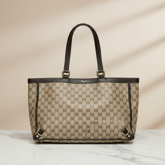 Gucci GG Crystal Abby 293580 Women's GG Crystal,Leather Tote Bag Beige,Brown