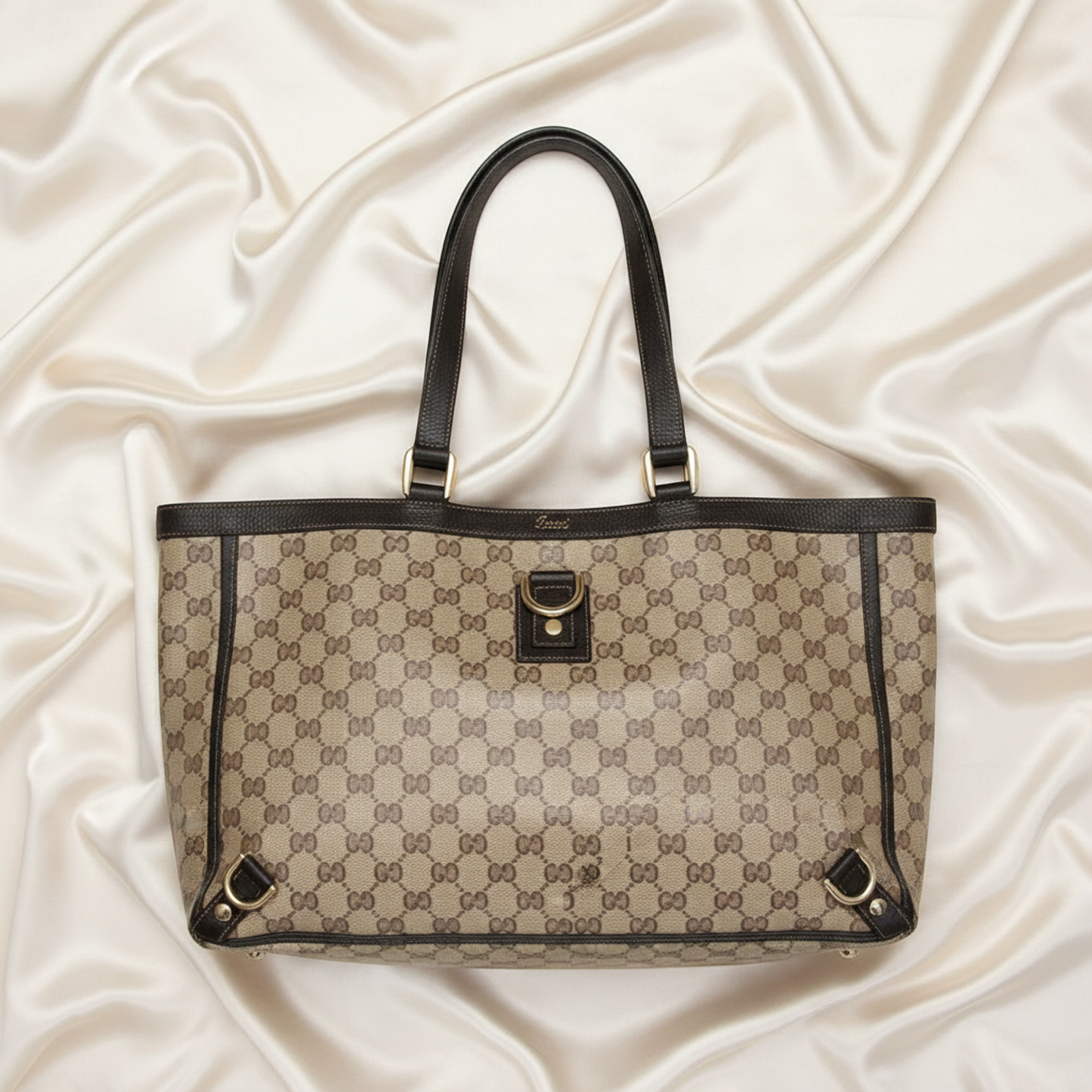Gucci GG Crystal Abby 293580 Women's GG Crystal,Leather Tote Bag Beige,Brown
