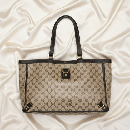 Gucci GG Crystal Abby 293580 Women's GG Crystal,Leather Tote Bag Beige,Brown