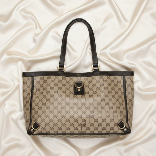 Gucci GG Crystal Abby 293580 Women's GG Crystal,Leather Tote Bag Beige,Brown