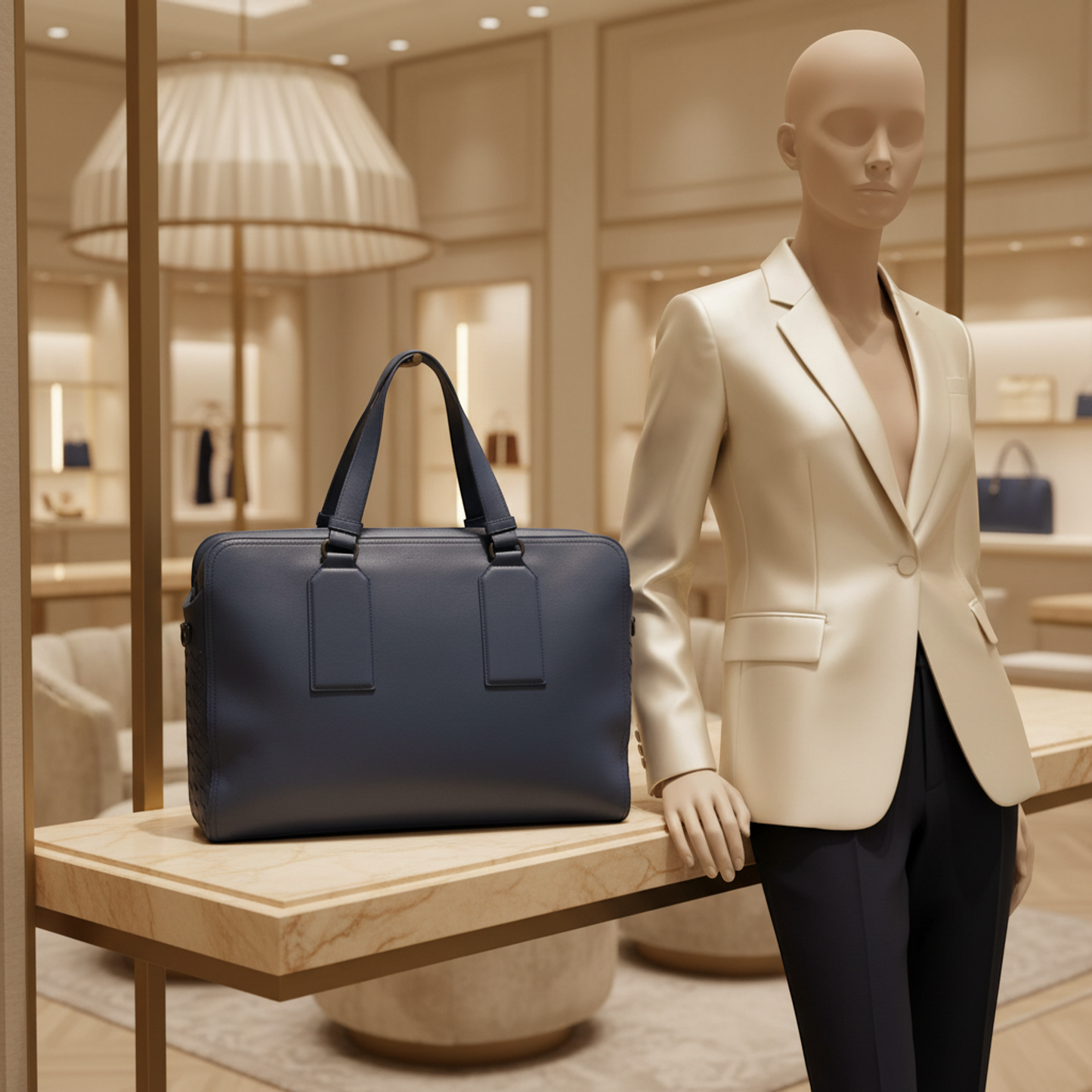 Bottega Veneta Intrecciato Business Bag Men's Leather Briefcase,Handbag Navy