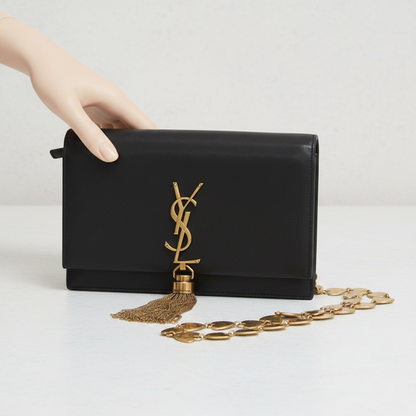 Yves Saint Laurent Kate Tassel Chain Shoulder Bag Women's Leather Shoulder Bag Gold,Black