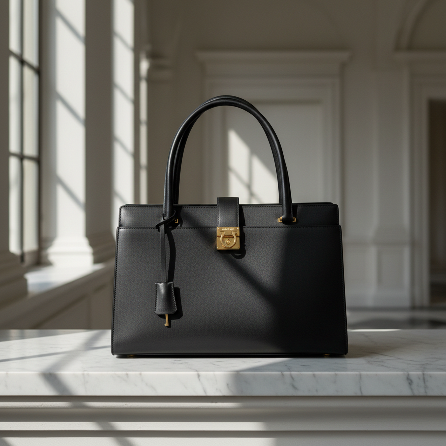 Salvatore Ferragamo Gancini DY-21 E525 Women's Leather Tote Bag Black