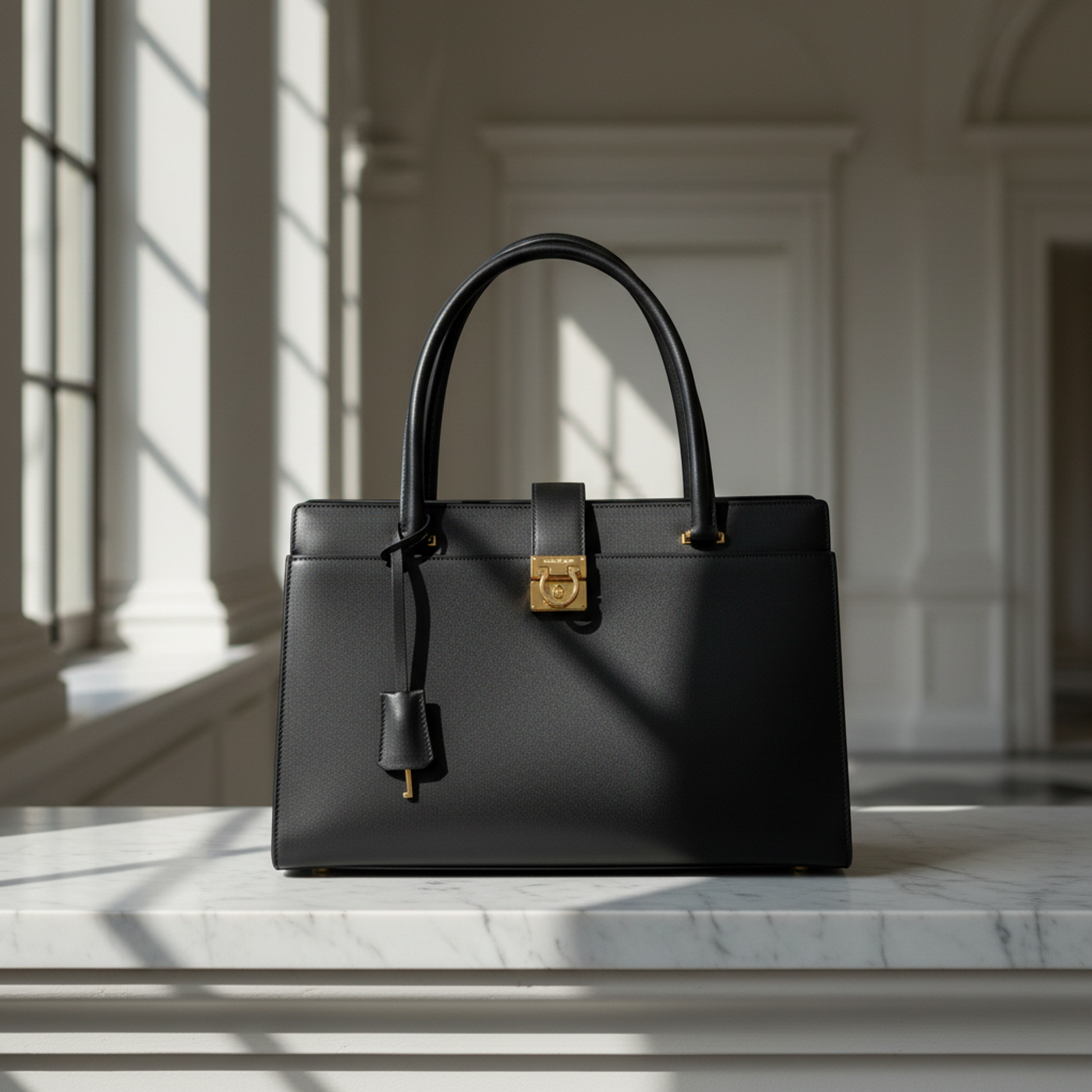 Salvatore Ferragamo Gancini DY-21 E525 Women's Leather Tote Bag Black