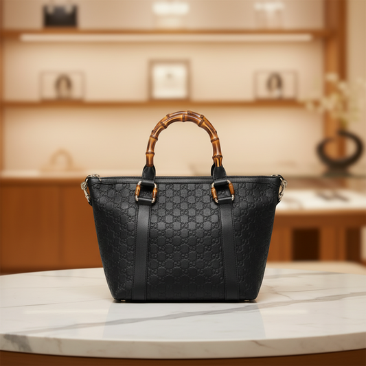 Gucci Guccissima 339548 Men,Women Leather,Bamboo Shoulder Bag,Tote Bag Black