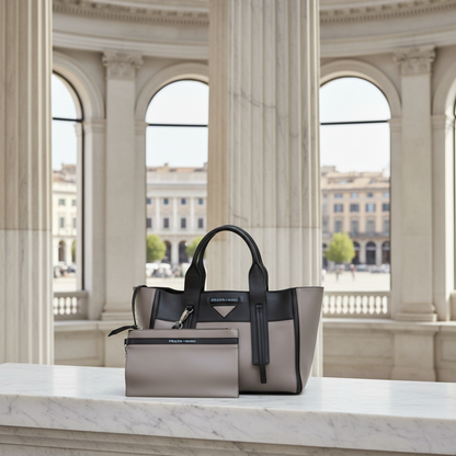 Prada Ouverture Women's Leather Shoulder Bag,Tote Bag Black,Gray