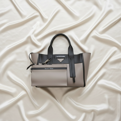 Prada Ouverture Women's Leather Shoulder Bag,Tote Bag Black,Gray