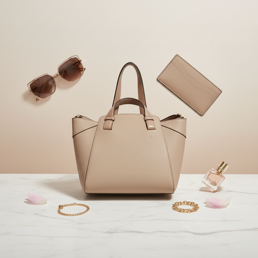 Loewe Hammock Nugget Women's Leather Handbag,Shoulder Bag Light Beige