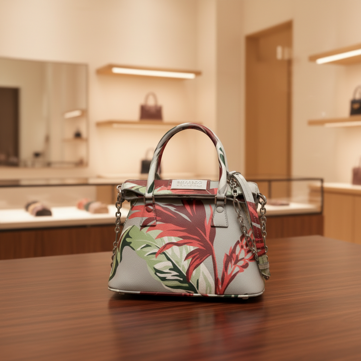 Maison Margiela 5AC Tapestry Small S35WG0227 Women's Leather Shoulder Bag Gray,Green,Red Color