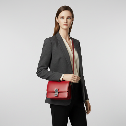 Celine Classic Box Small Women's Leather Shoulder Bag Red Color