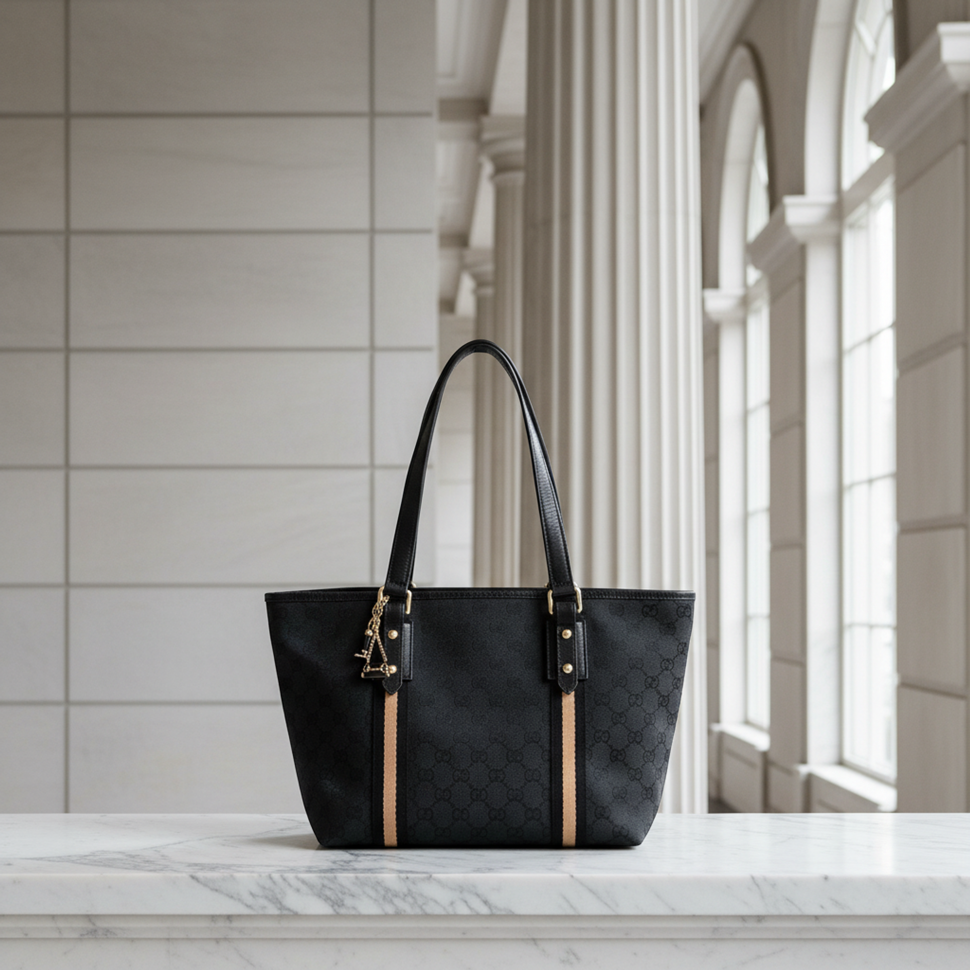 Gucci Sherry Line 137396 Women's GG Canvas,Leather Tote Bag Black