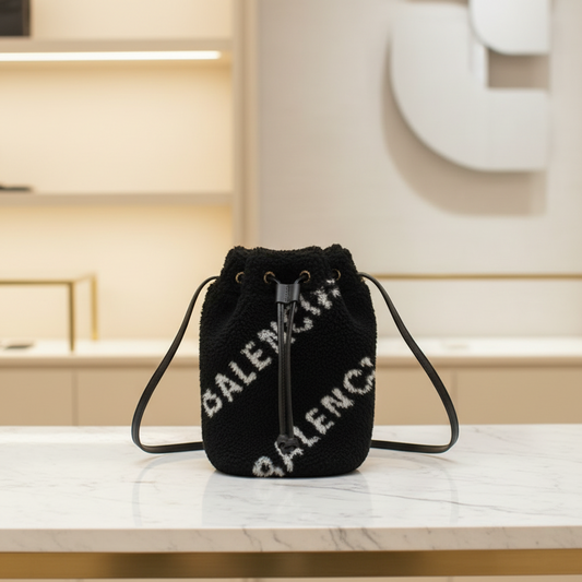 Balenciaga Everyday Phone Holder 596564 Women's Leather,Faux Fur Handbag,Shoulder Bag Black,White