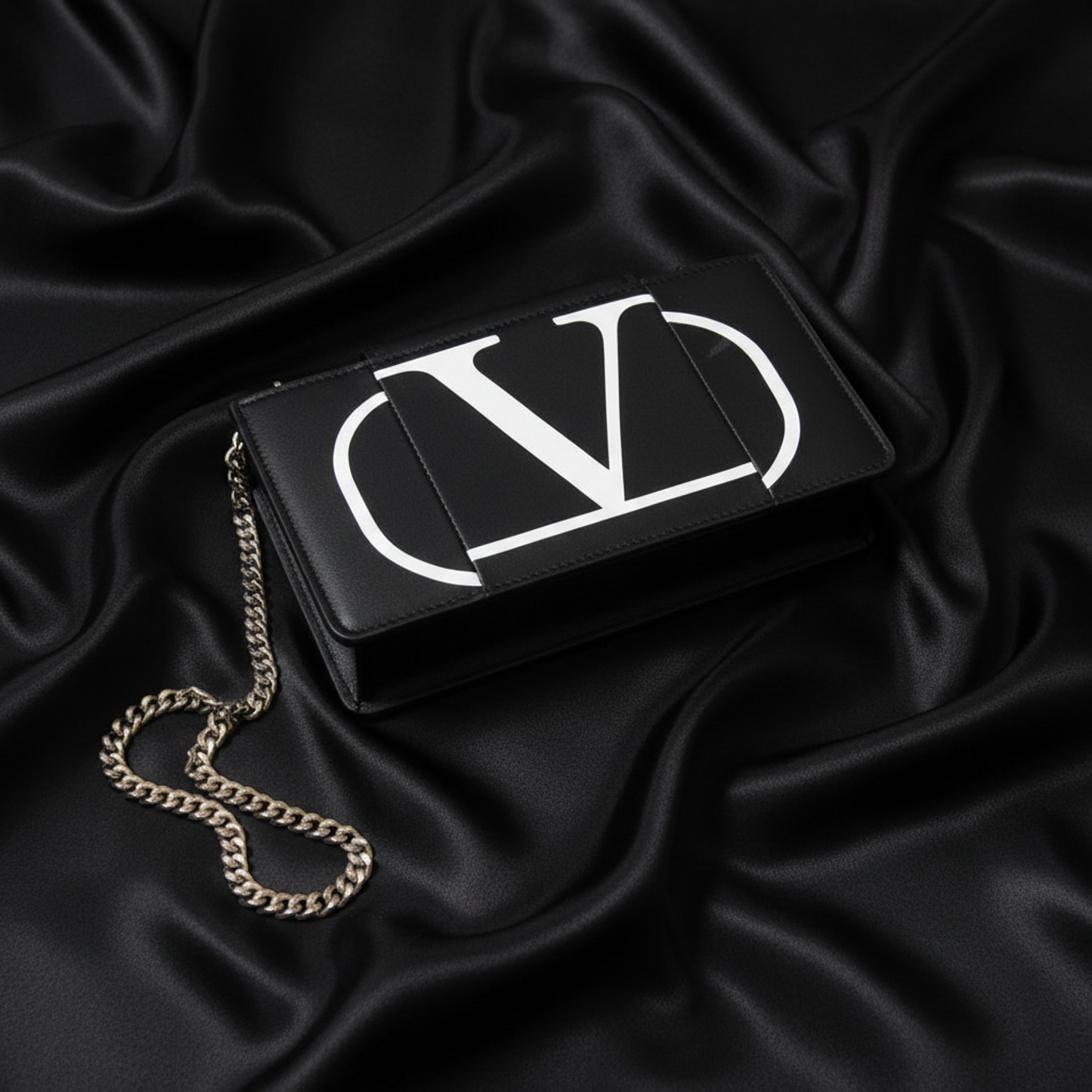 Valentino Garavani V Logo Chain Shoulder Mini Bag Phone Pouch Men,Women Leather Pouch,Shoulder Bag Black