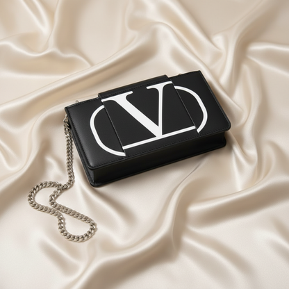Valentino Garavani V Logo Chain Shoulder Mini Bag Phone Pouch Men,Women Leather Pouch,Shoulder Bag Black