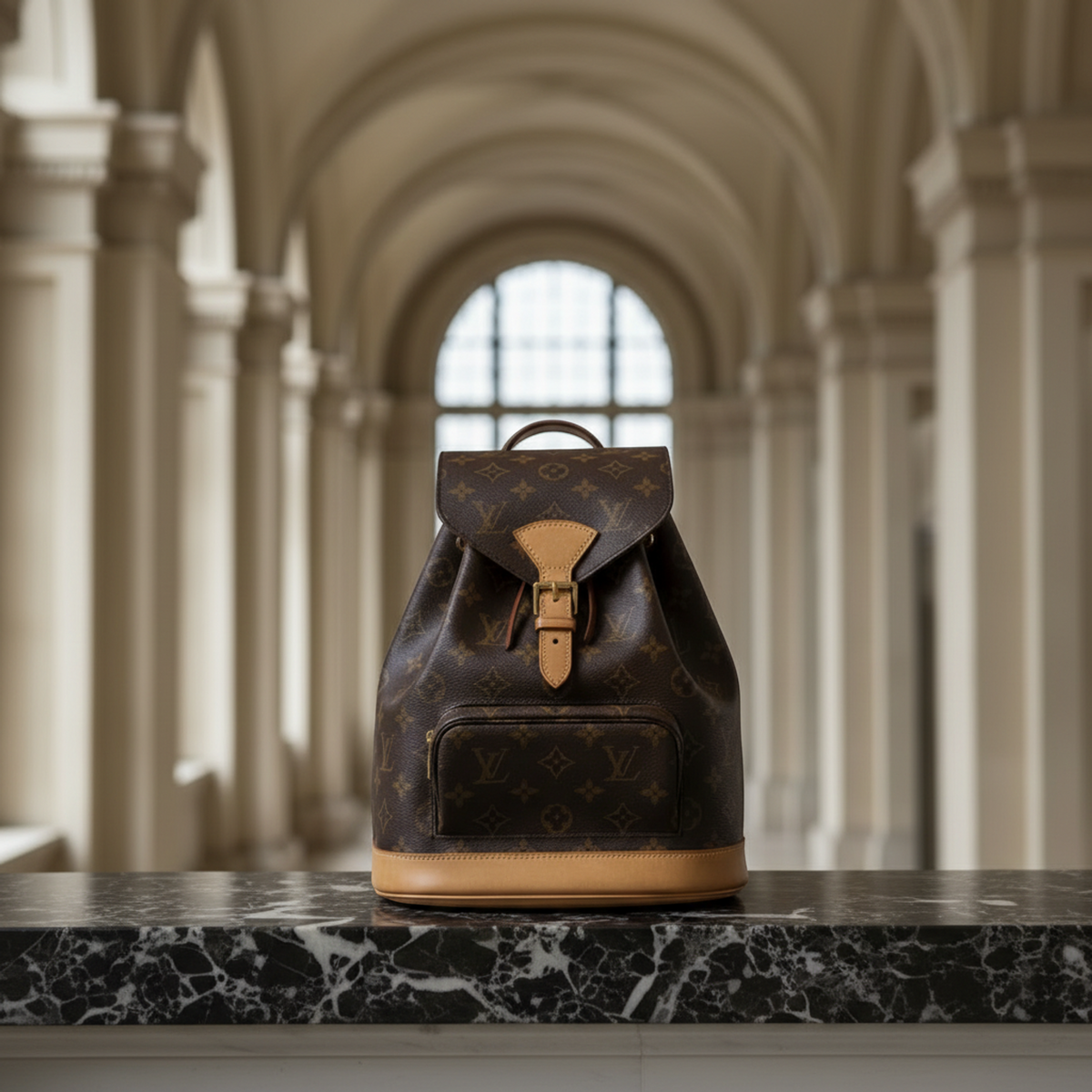Louis Vuitton Monogram Montsouris MM M51136 Women's Backpack Brown